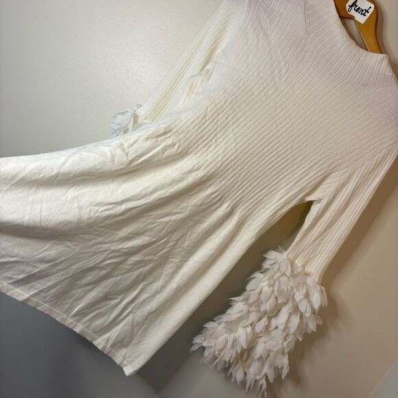 Tyler Boe Cream Knit Mock Neck Sweater Dress Textured Long Sleeves Women's M gre - Picture 4 of 14